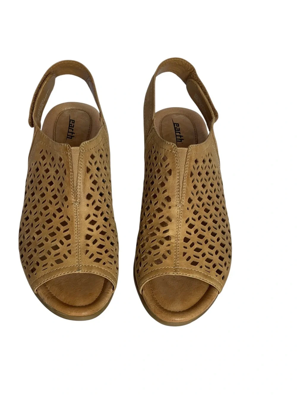 Earth Origins Cascading Tan Laser-Cut Slingback Wedge Sandals SZ 11 D Wide EUC